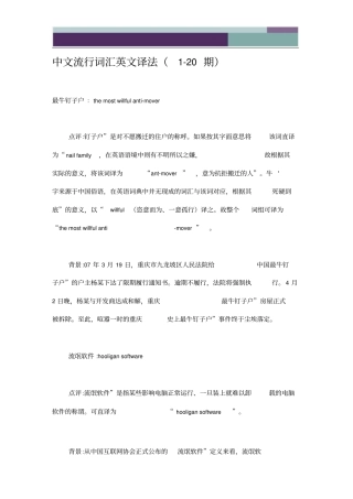 中文流行词汇英文译法20期