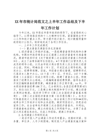 XX年市统计局范文之上半年工作总结及下半年工作计划