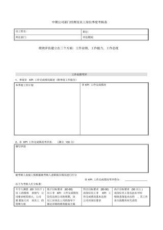 中期公司总部绩效考评表