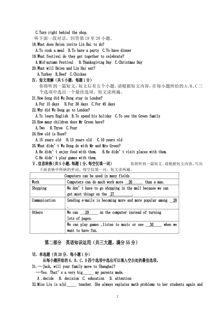 英语模拟考试卷_第2页