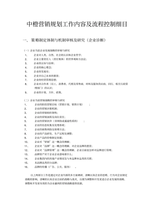 中橙营销规划工作内容及流程控制细目