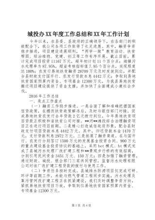 城投办XX年度工作总结和XX年工作计划