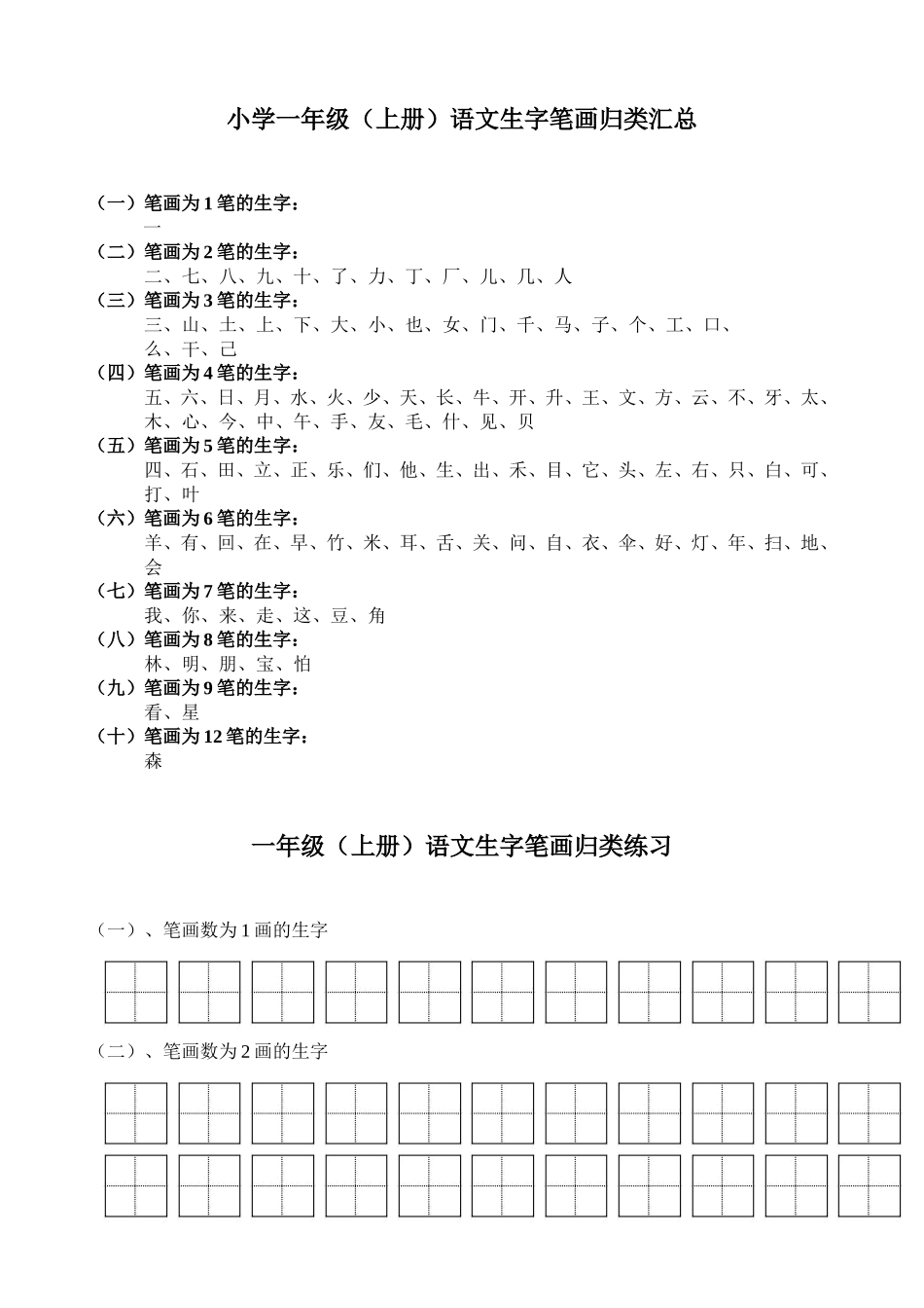 苏教版一年级上册生字按笔画分类与练习_第1页