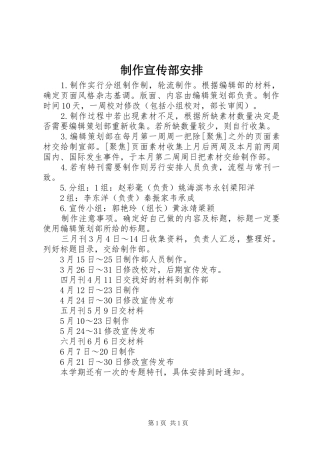 制作宣传部安排