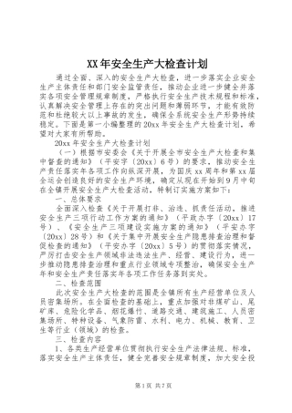 XX年安全生产大检查计划