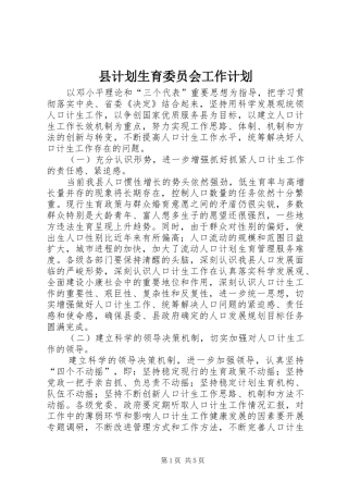 县计划生育委员会工作计划