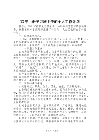 XX年上册见习班主任的个人工作计划
