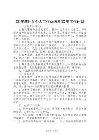 XX年统计员个人工作总结及XX年工作计划