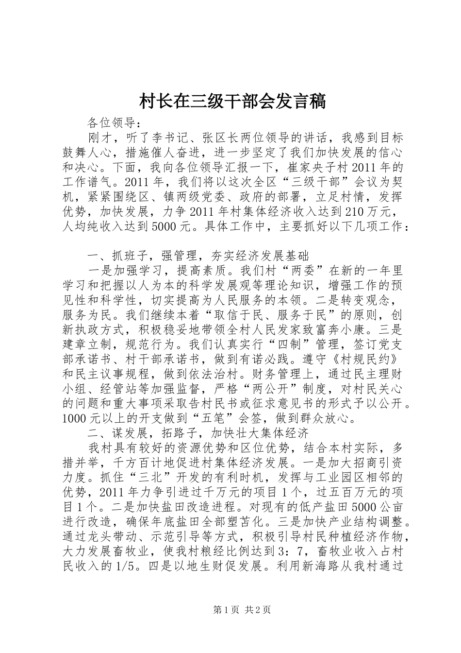 村长在三级干部会发言稿_第1页