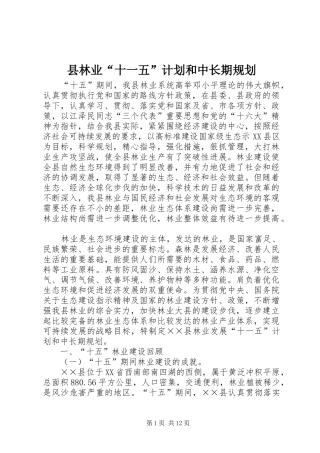 县林业“十一五”计划和中长期规划