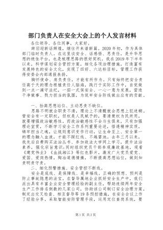部门负责人在安全大会上的个人发言材料