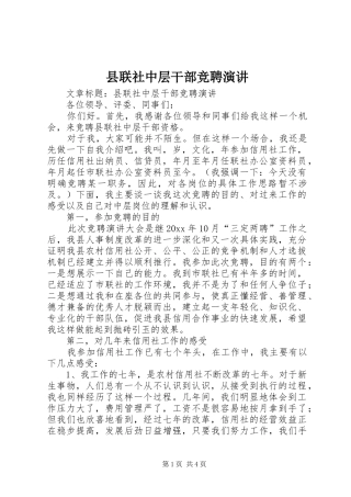 县联社中层干部竞聘演讲