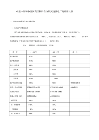 中温中压和中温次高压锅炉在垃圾焚烧发电厂的应用比较