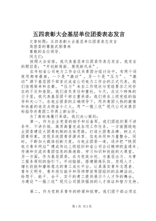 五四表彰大会基层单位团委表态发言