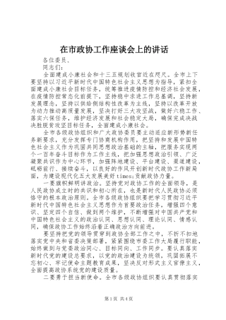 在市政协工作座谈会上的讲话