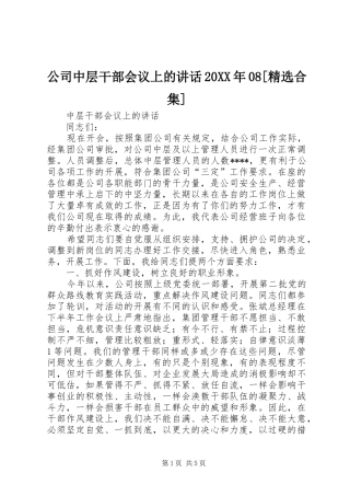 公司中层干部会议上的讲话20XX年08[精选合集]