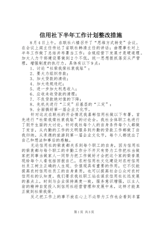 信用社下半年工作计划整改措施