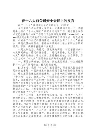 在十八大前公司安全会议上的发言