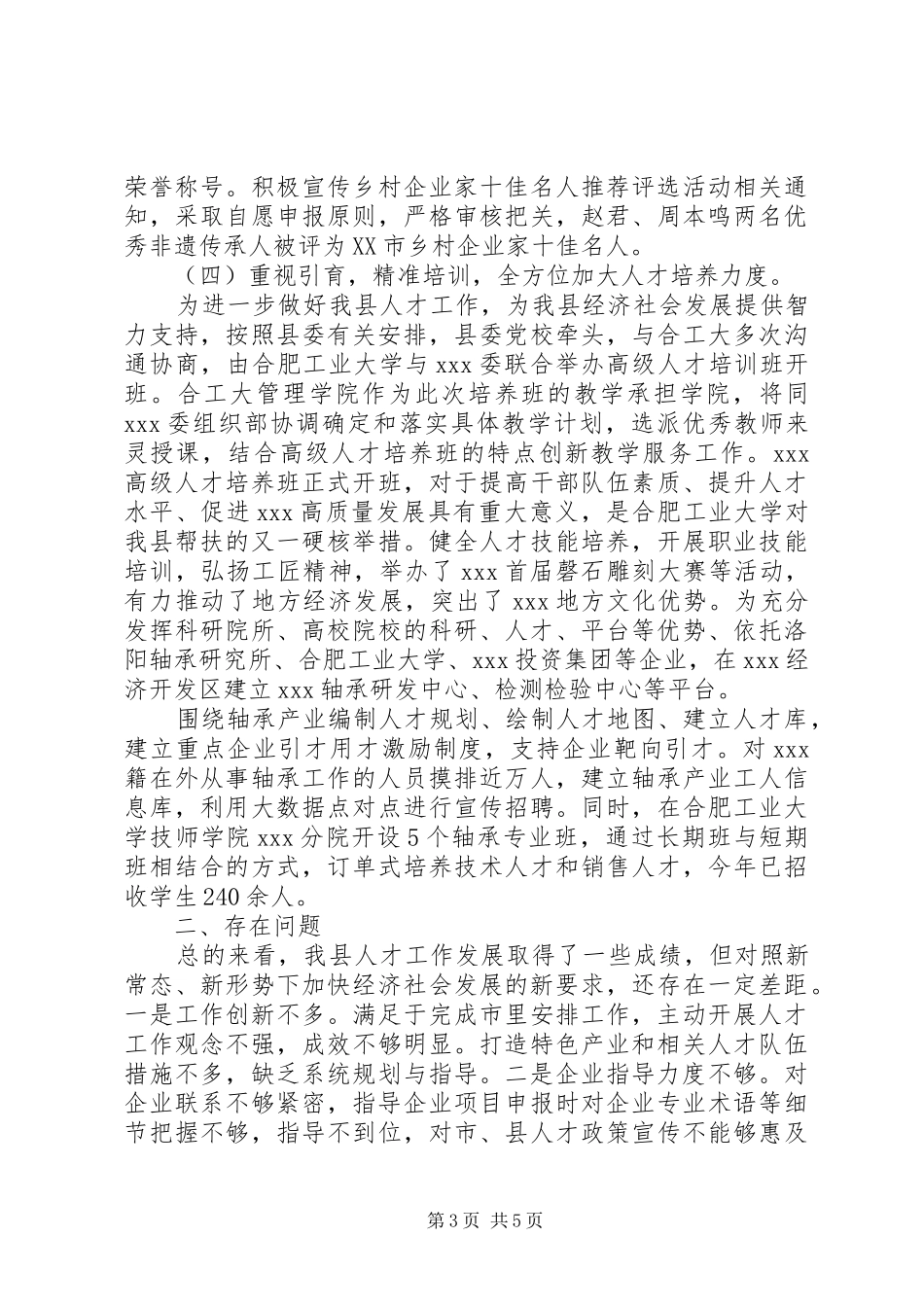 XX年全县人才工作总结暨XX年工作计划_第3页