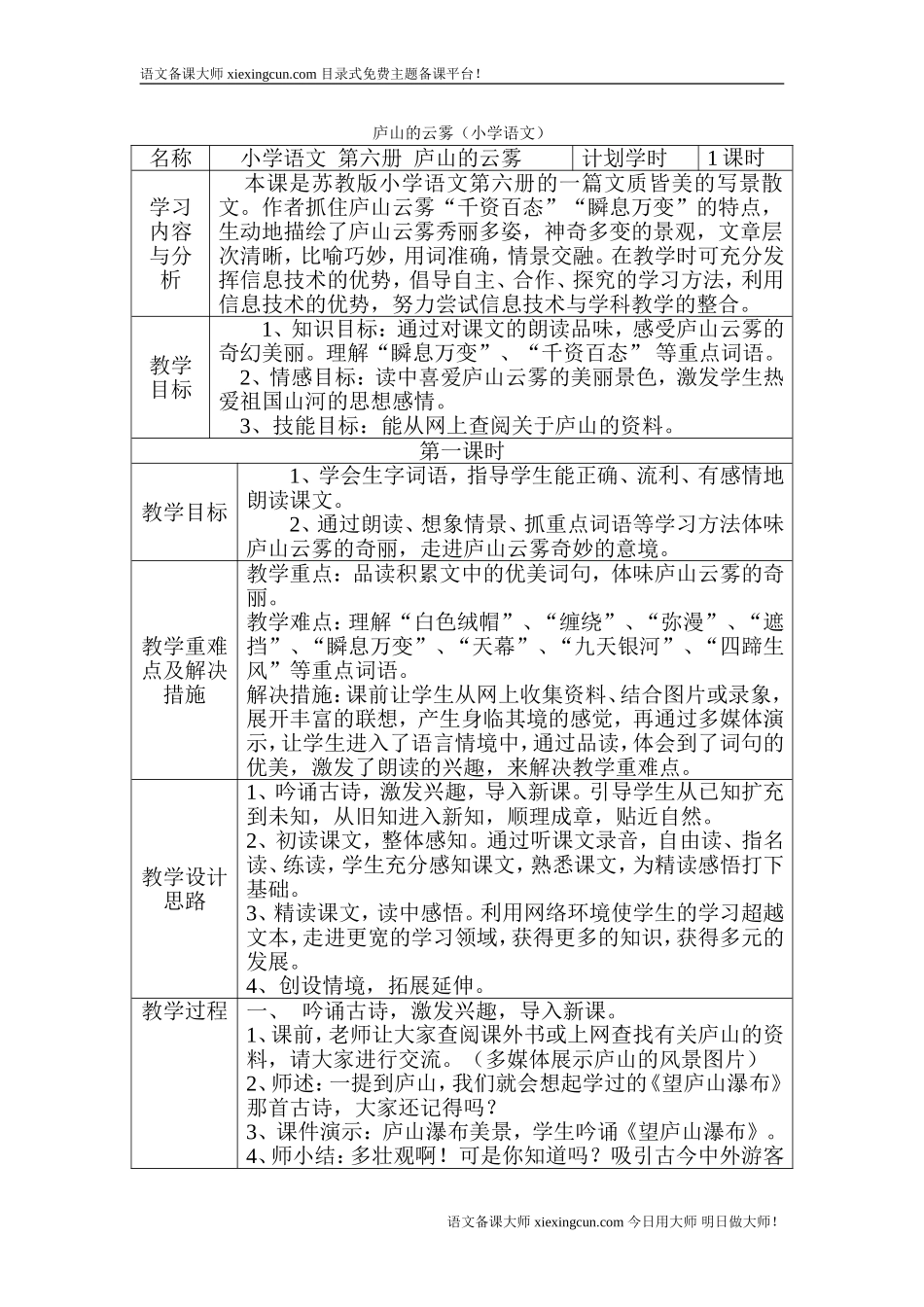 庐山的云雾教案_第1页