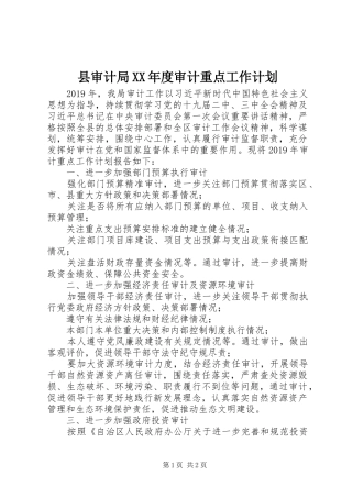 县审计局XX年度审计重点工作计划