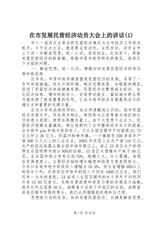在市发展民营经济动员大会上的讲话(1)