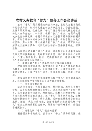 农村义务教育“普九”债务工作会议讲话