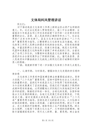 文体局纠风管理讲话