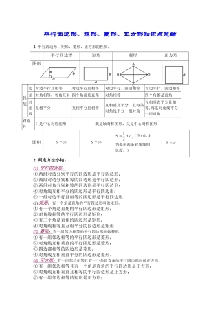 平行四边形、矩形、菱形、正方形知识点总结