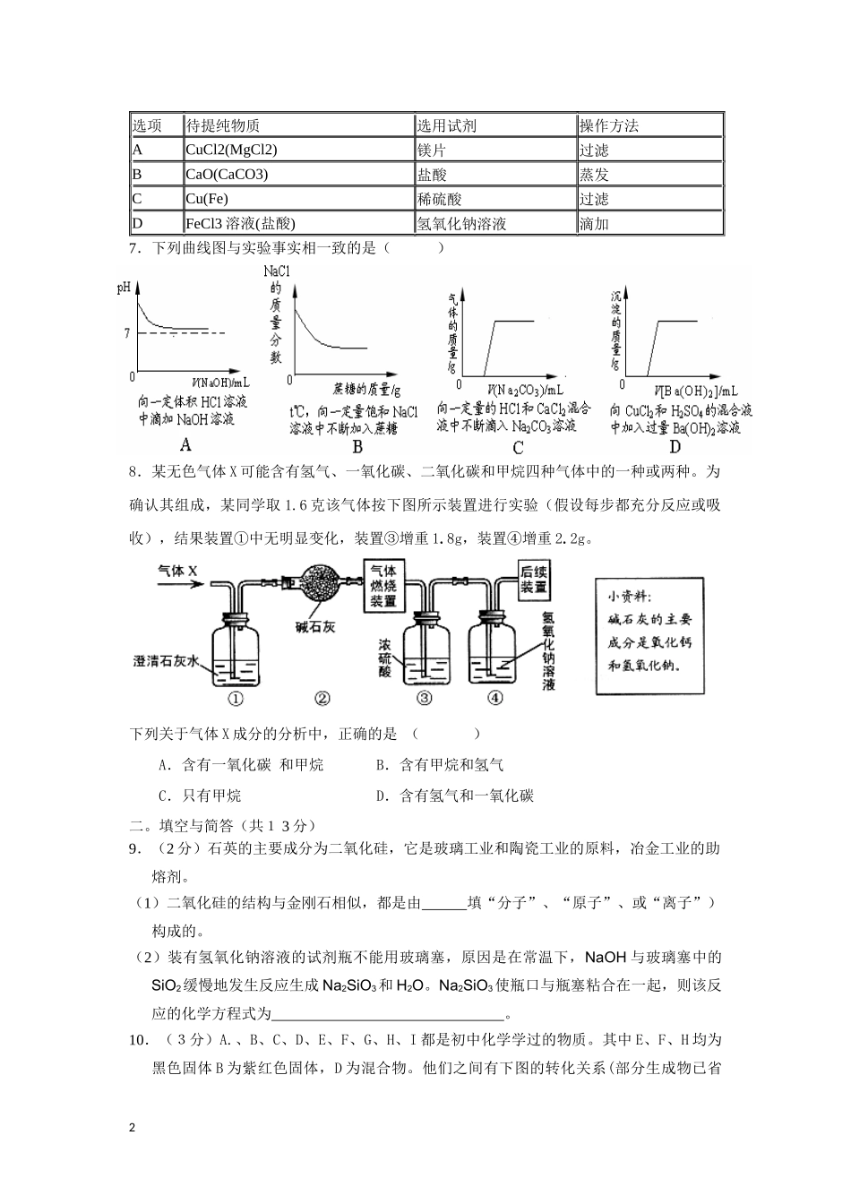 初三化学模拟试卷_第2页