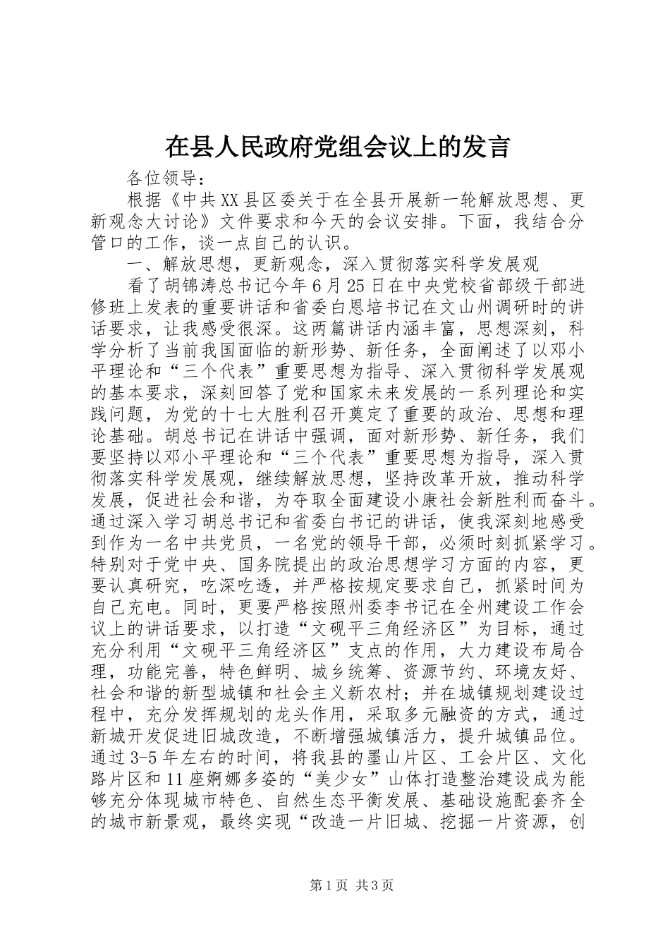 在县人民政府党组会议上的发言_第1页