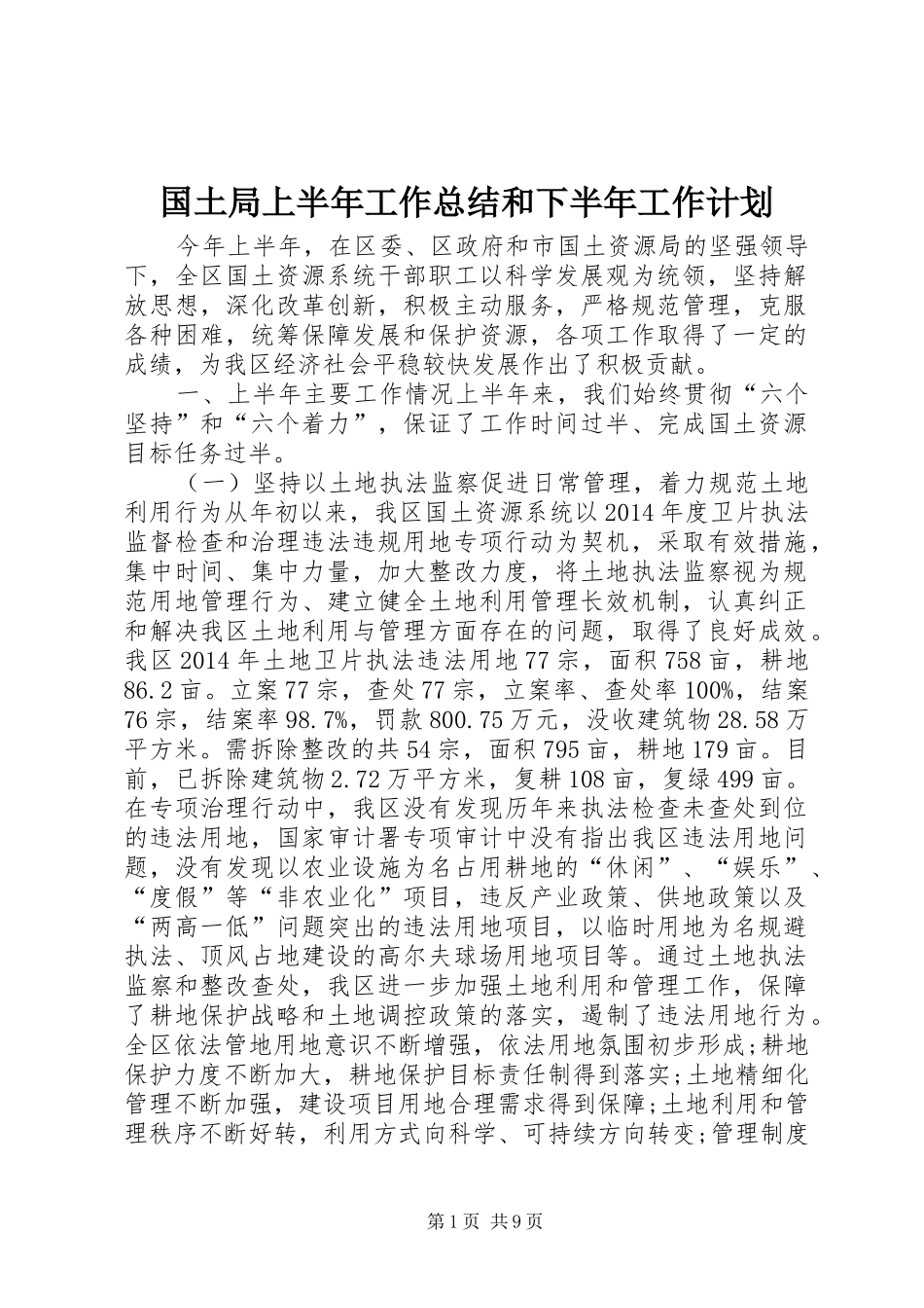 国土局上半年工作总结和下半年工作计划_第1页