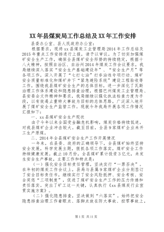XX年县煤炭局工作总结及XX年工作安排