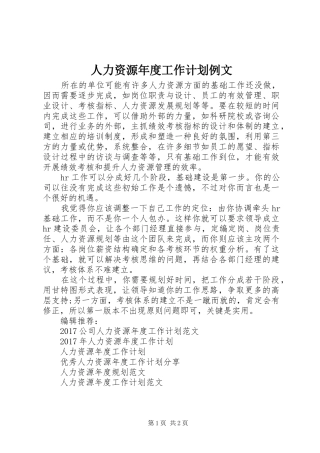 人力资源年度工作计划例文