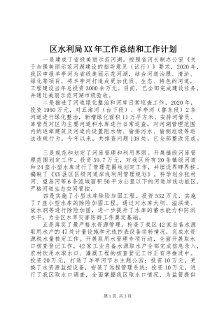 区水利局XX年工作总结和工作计划