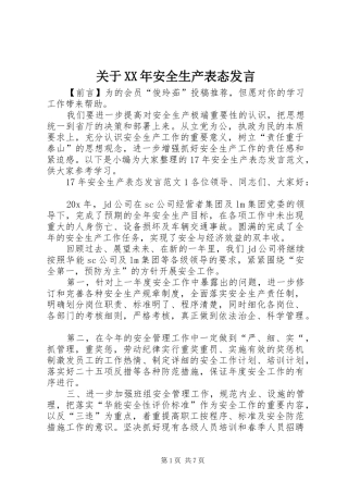 关于XX年安全生产表态发言