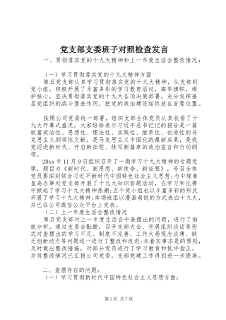 党支部支委班子对照检查发言