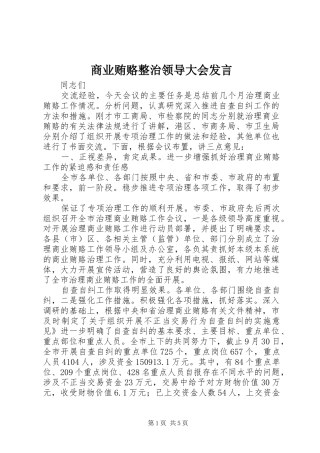 商业贿赂整治领导大会发言