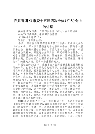 在共青团XX市委十五届四次全体(扩大)会上的讲话