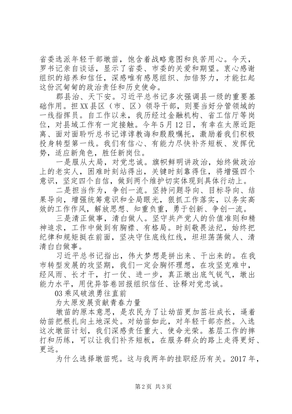 精选最新年轻干部座谈会交流发言3篇_第2页