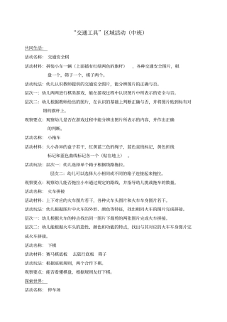中班交通工具区域活动