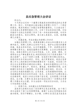 县应急管理大会讲话