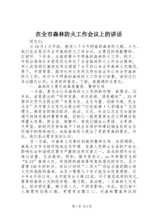 在全市森林防火工作会议上的讲话