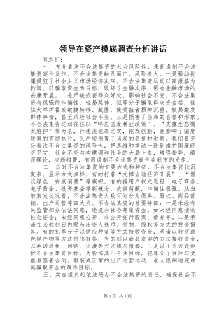 领导在资产摸底调查分析讲话