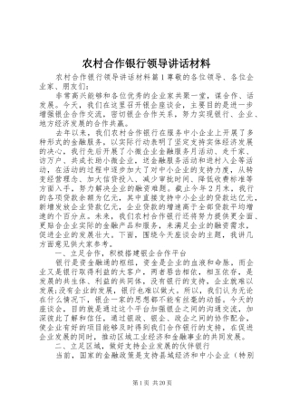 农村合作银行领导讲话材料
