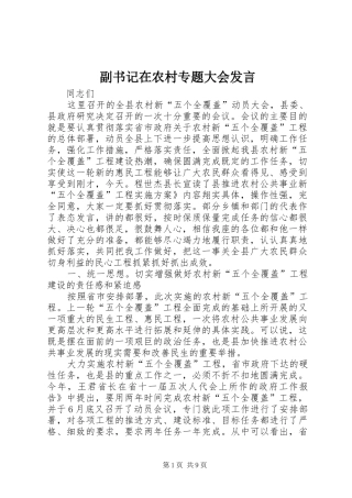 副书记在农村专题大会发言
