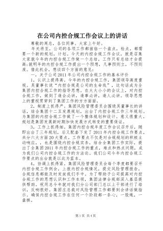在公司内控合规工作会议上的讲话