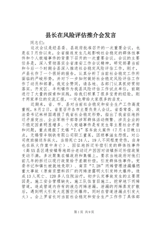 县长在风险评估推介会发言