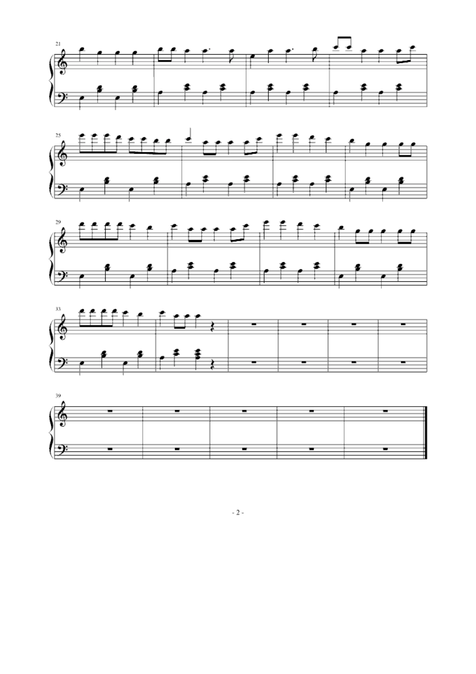 甩葱歌最简版+C调+钢琴谱_第2页