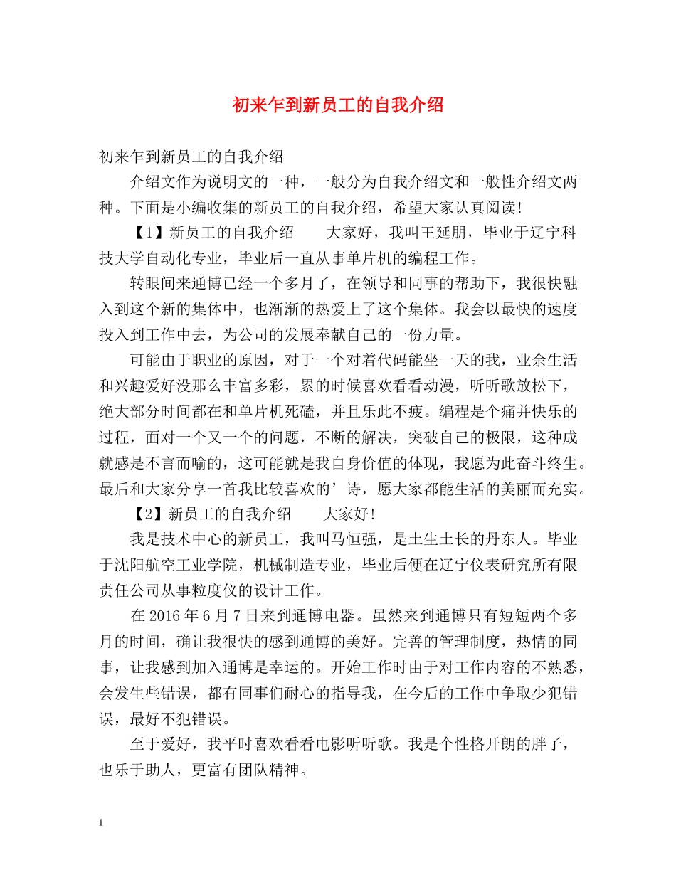 初来乍到新员工的自我介绍 _第1页